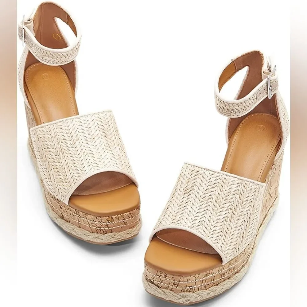Ladies Platform Open Toe Wedge Heel Sandals sz 9